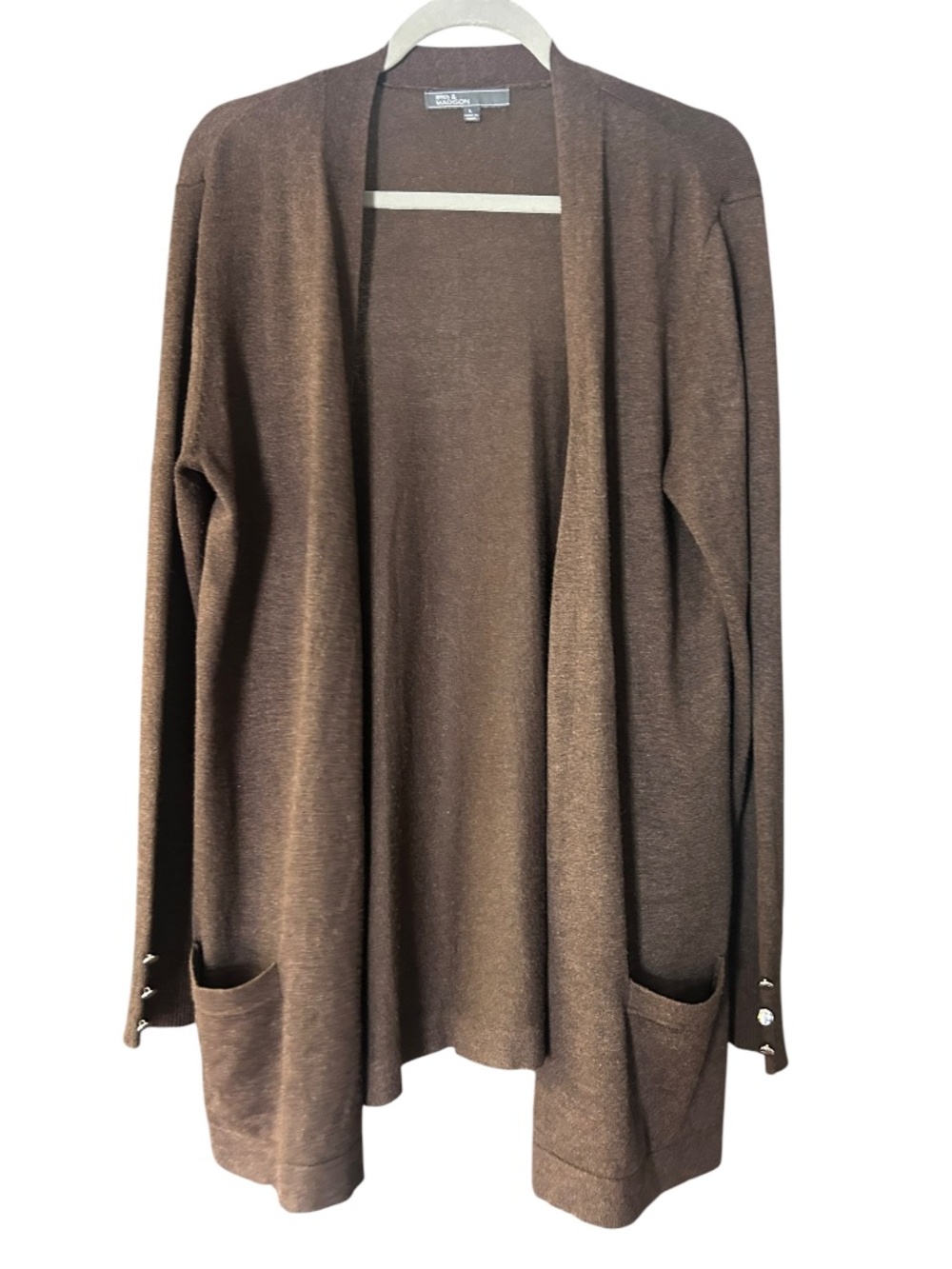 89th & Madison Women’s Chocolate Brown Open Cardigan Size L